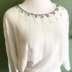 Michael Simon Jeweled Pullover Dolman Sweater Top